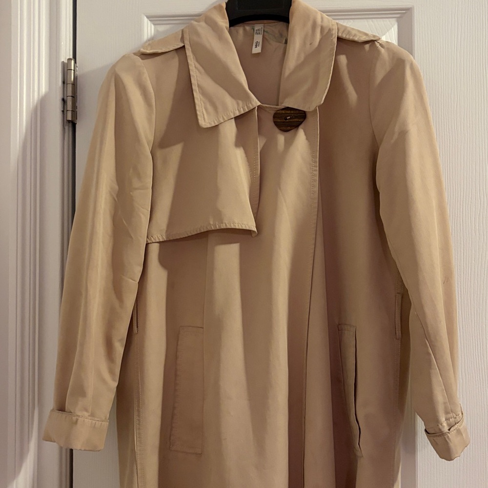 Mango Beige Long Trench Coat with Buttoned Storm Flap